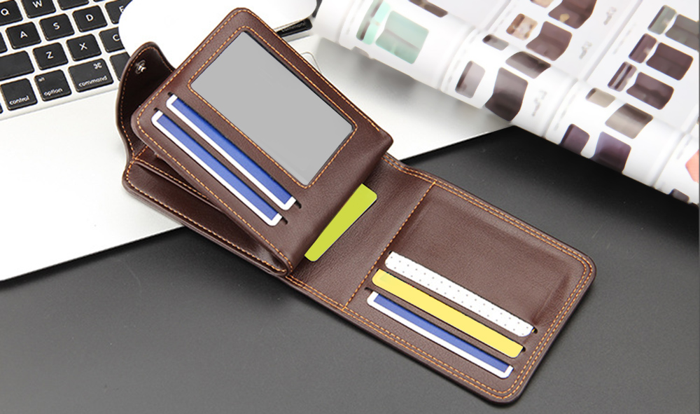 Baellerry Thread Solid Color Men Horizontal Cash Coin Photo Card Wallet