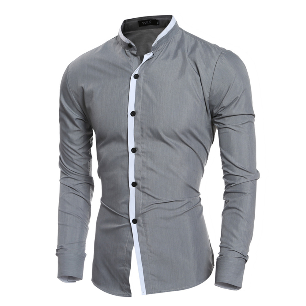 New Fashion Collar Color Matching Men's Casual Slim Long Sleeve Shirt ...