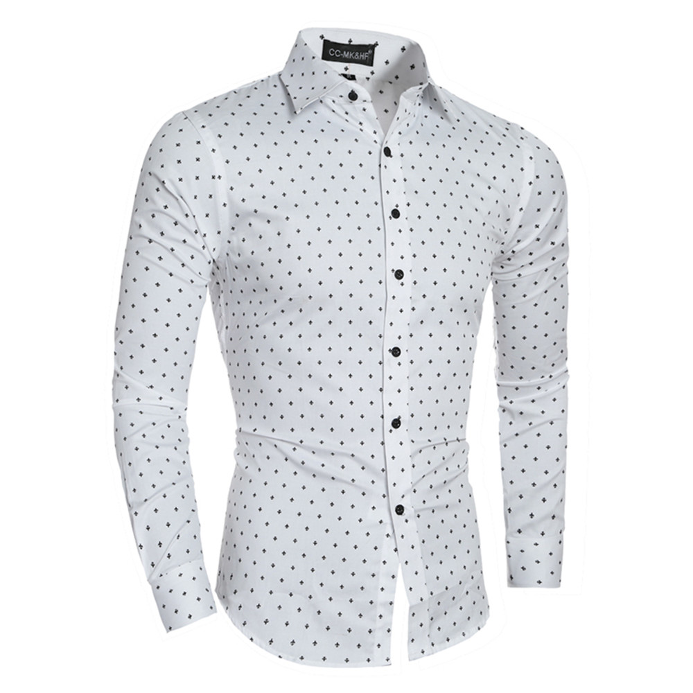 Boutique Cotton Small Aircraft Print Men's Casual Slim Long-Sleeved Shirt