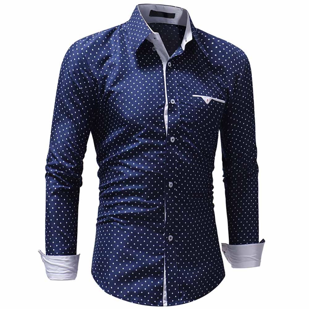 Men's Classic Pentagram Print Casual Slim Long Sleeve Shirt