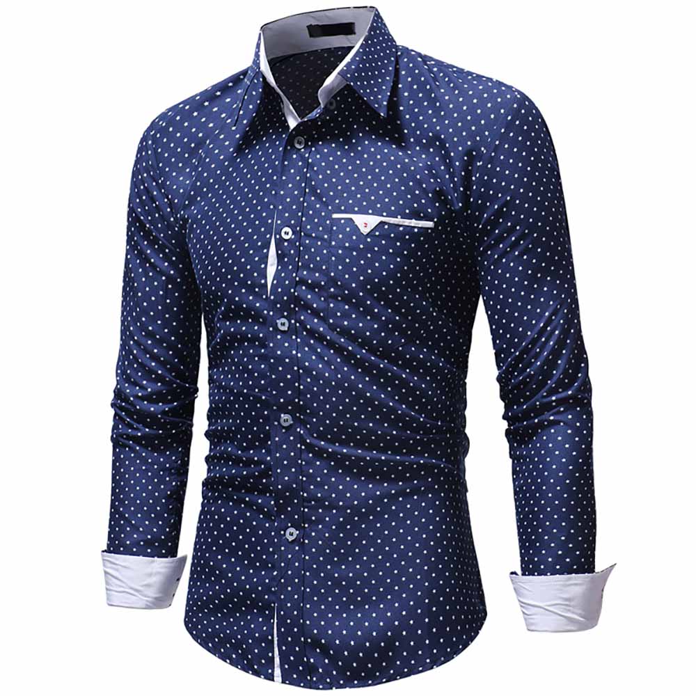 Men's Classic Pentagram Print Casual Slim Long Sleeve Shirt