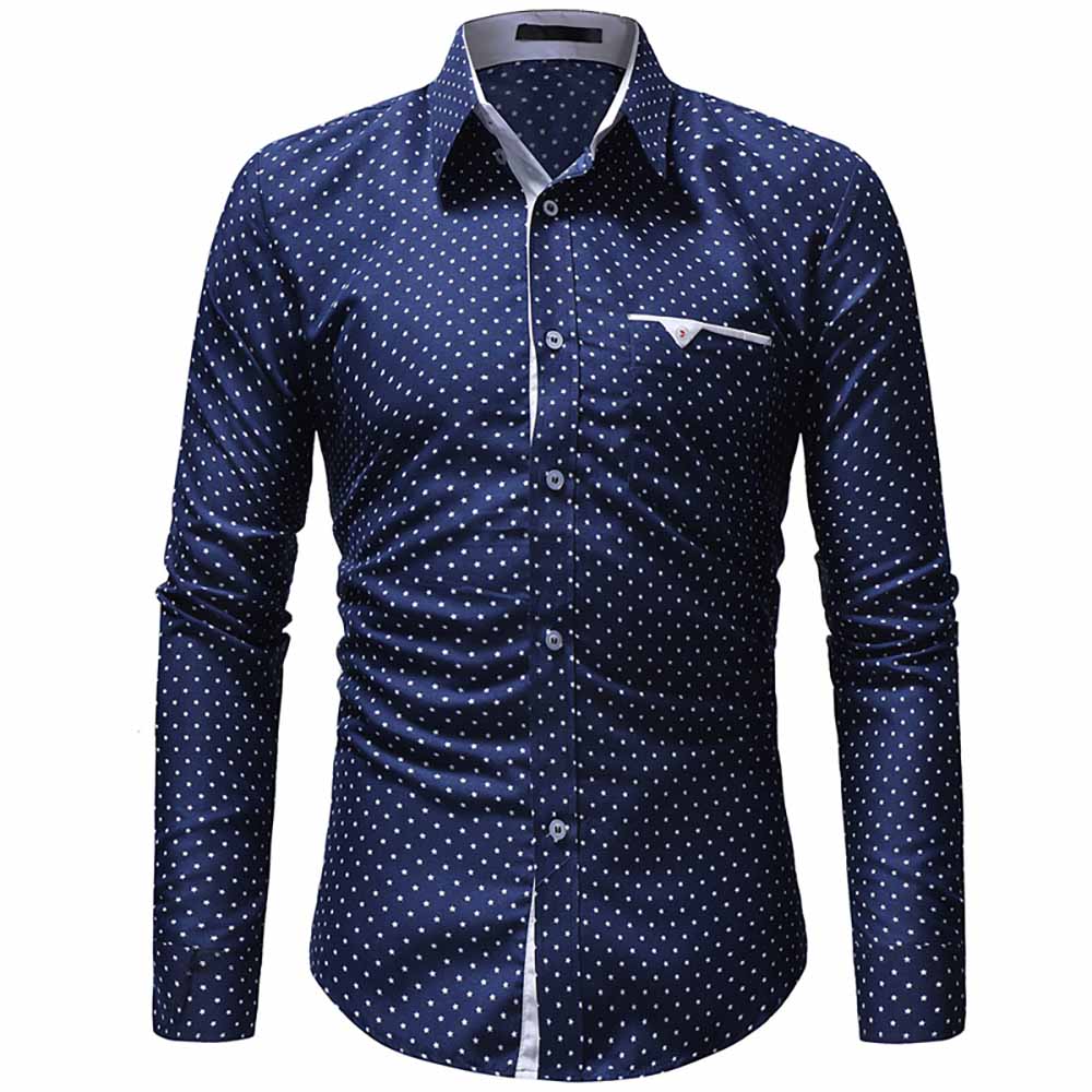 Men's Classic Pentagram Print Casual Slim Long Sleeve Shirt