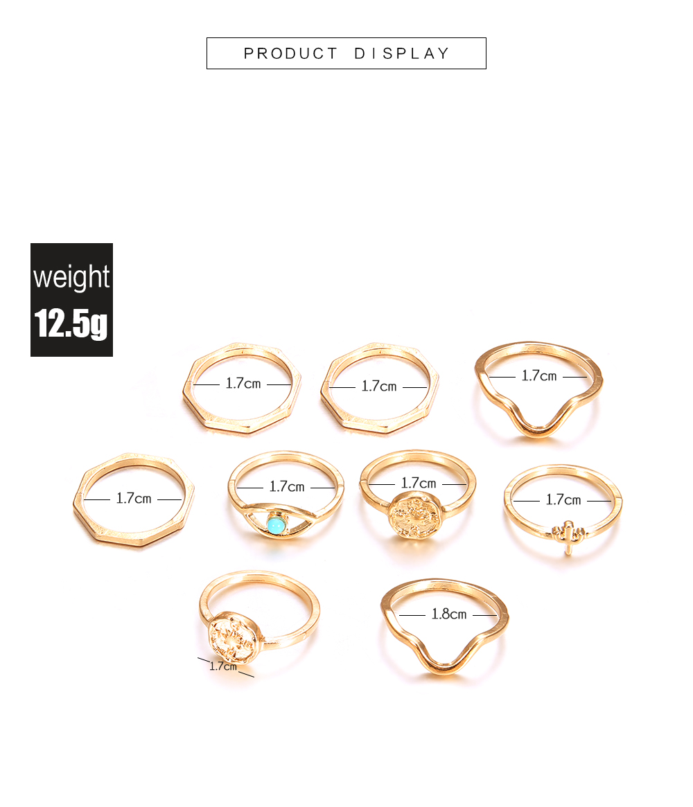 Europe and America Golden Fashion Wave Rainbow Eye Turquoise Set Ring