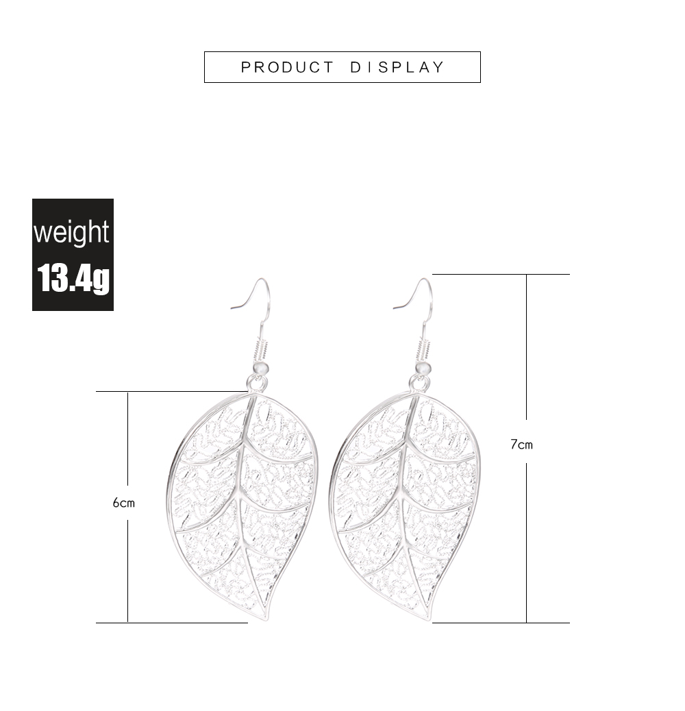 Silver Plated Openwork Tree Leaf Earrings Creative Exaggerated Earrings Jewelry