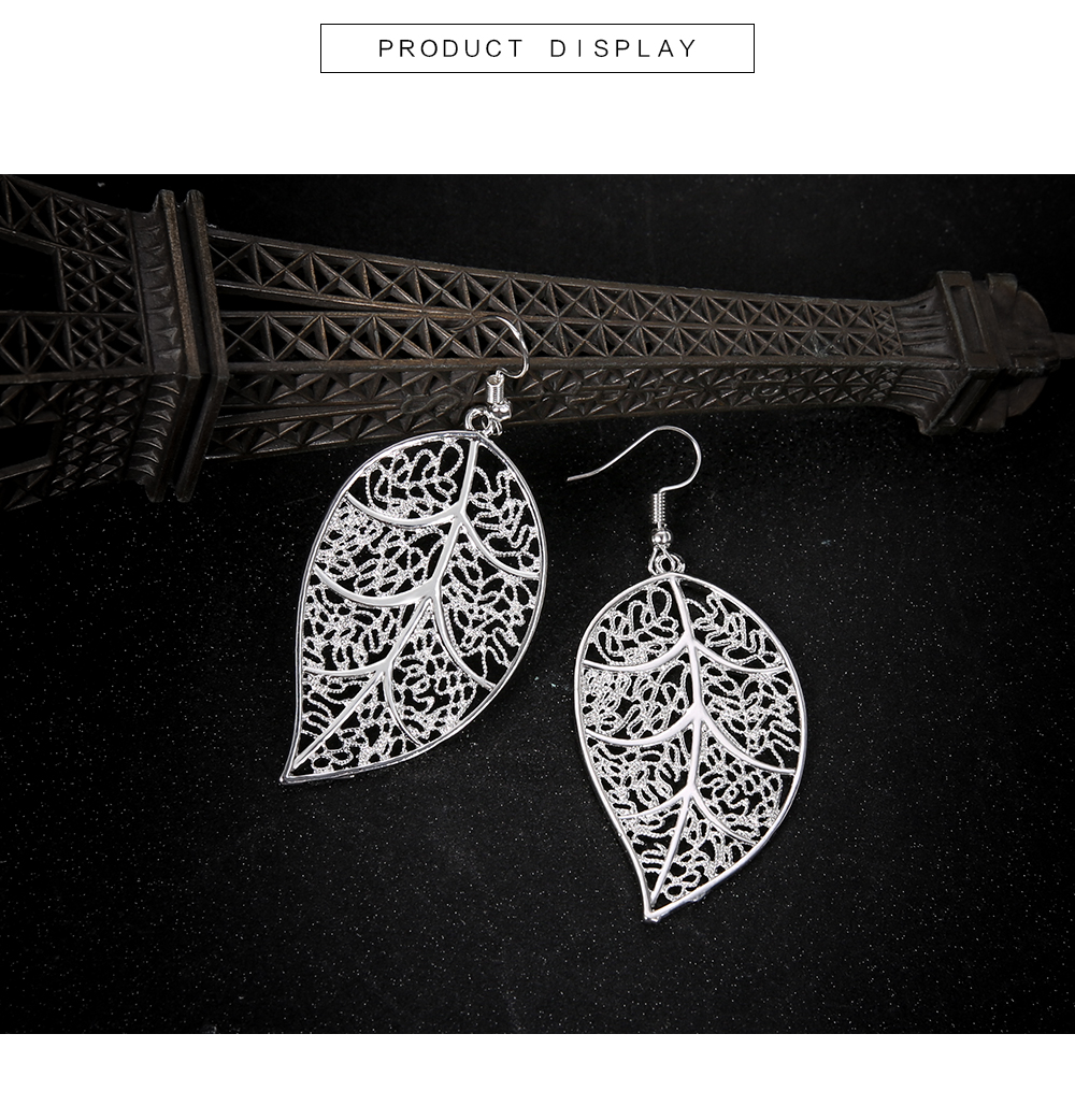 Silver Plated Openwork Tree Leaf Earrings Creative Exaggerated Earrings Jewelry