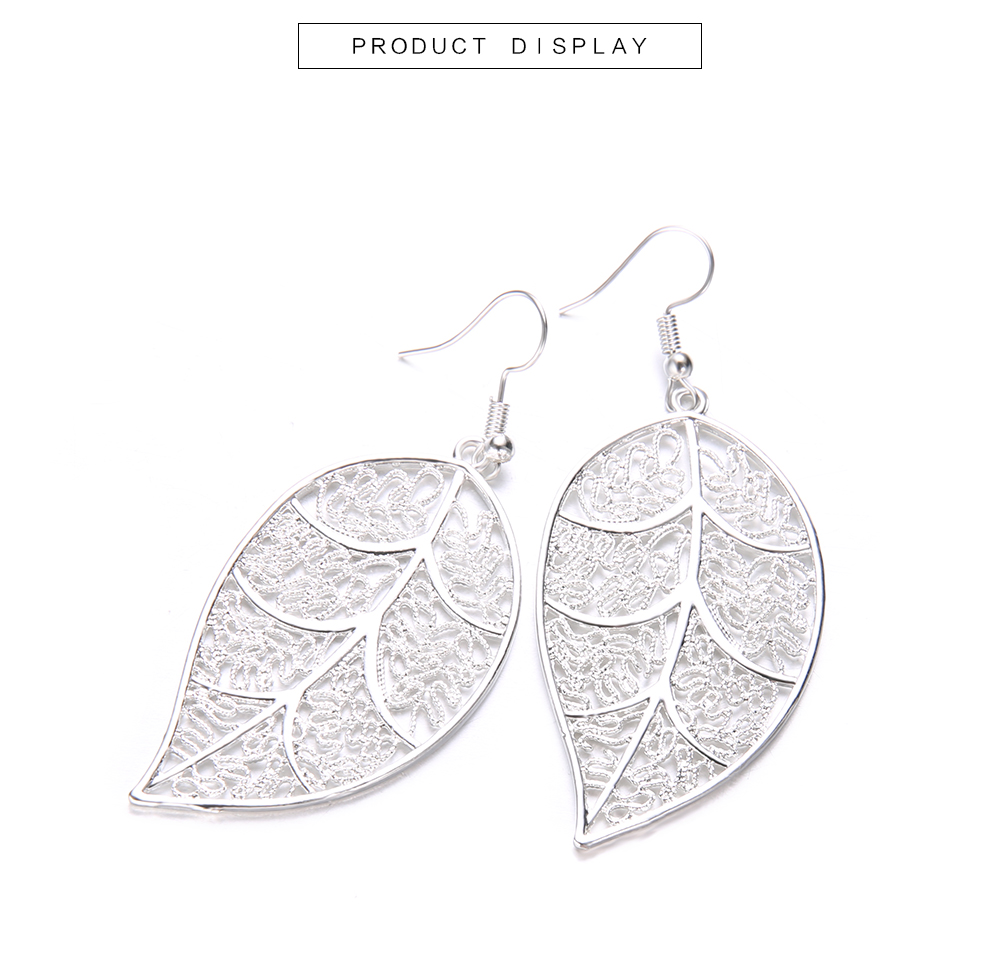 Silver Plated Openwork Tree Leaf Earrings Creative Exaggerated Earrings Jewelry