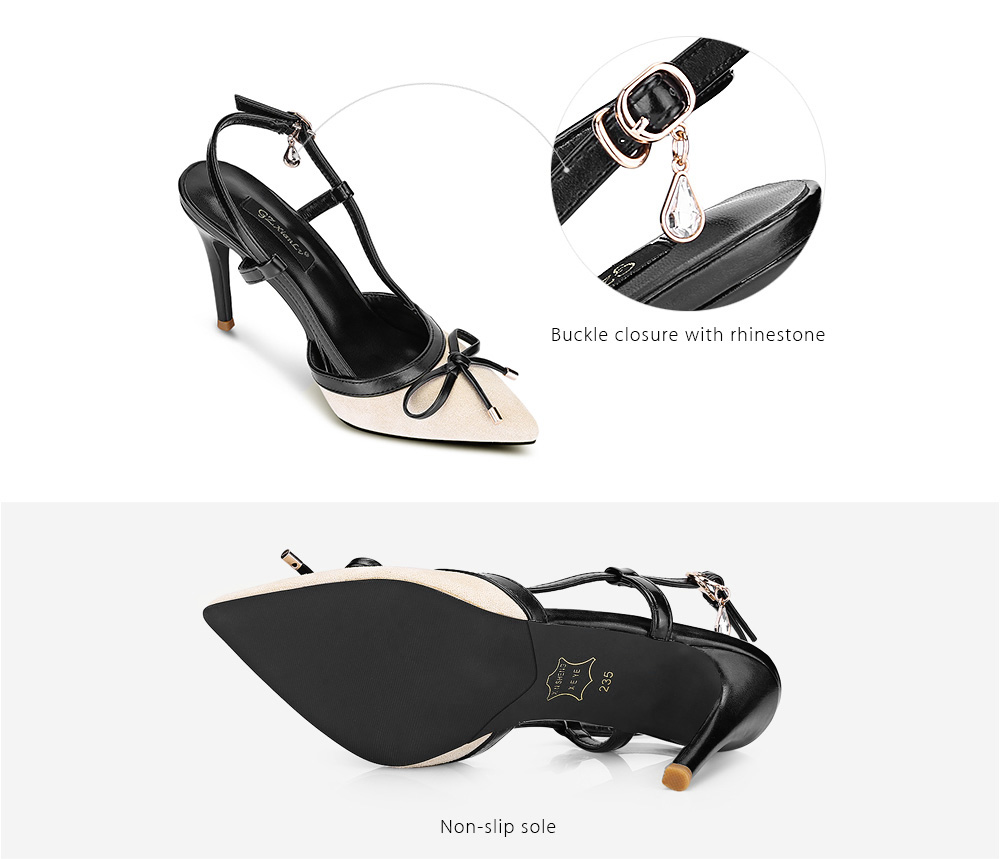 Pointed Toe Bowknot Stiletto Heel Slingback Women Sandals - Apricot ...