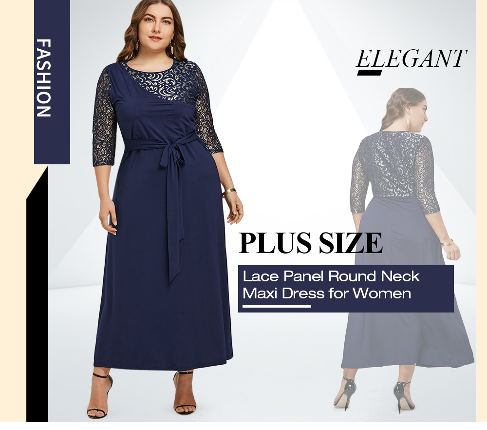 Lace Panel Plus Size Contrast Maxi Dress
