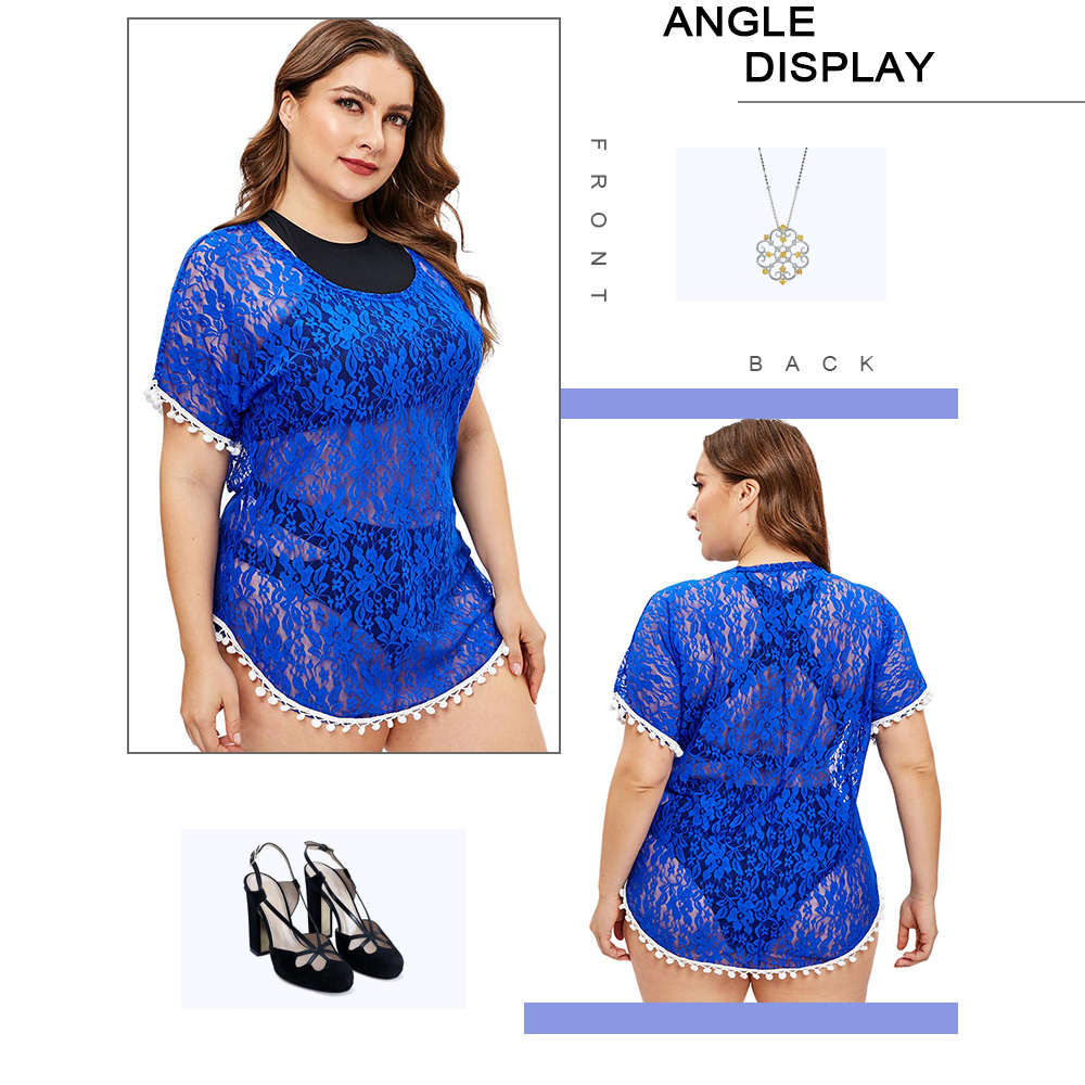 Fringe Plus Size Floral Lace Cover Up