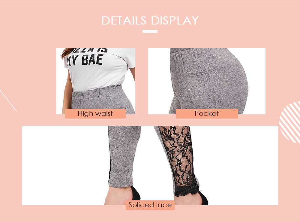 Plus Size Lace Insert Pocket Ninth Leggings