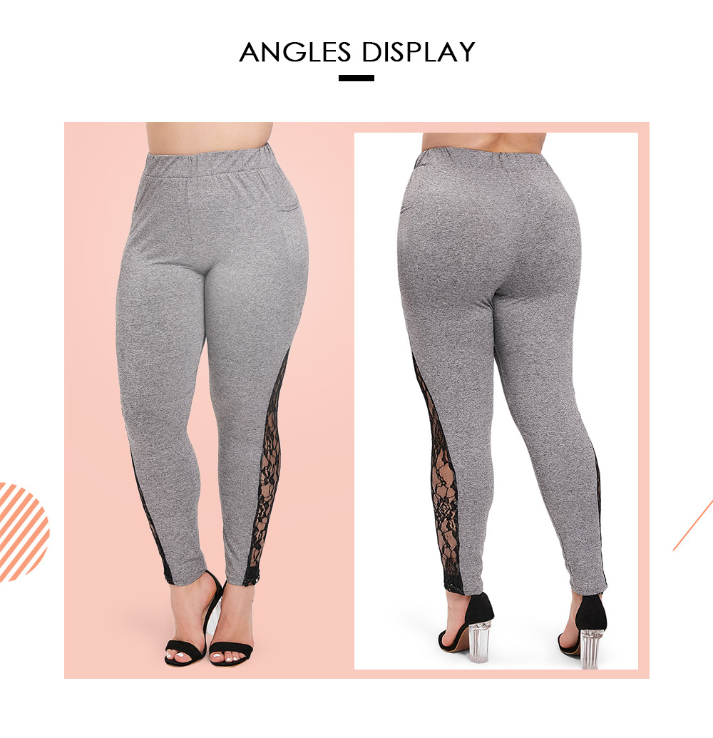 Plus Size Lace Insert Pocket Ninth Leggings