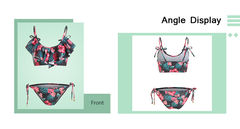 Tropical Print Ruffled String Bikini Set