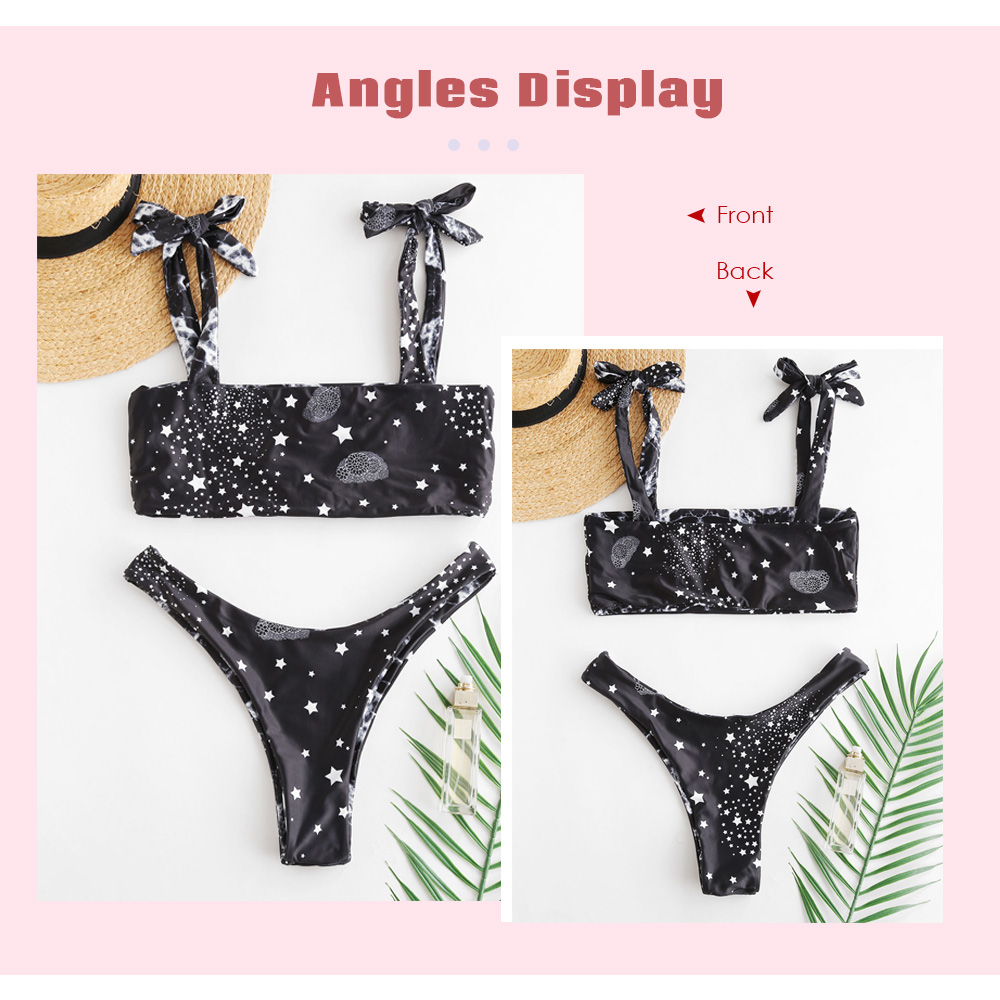 Self Tie Stars Print Bikini Set - Black - 4107501012 Size S