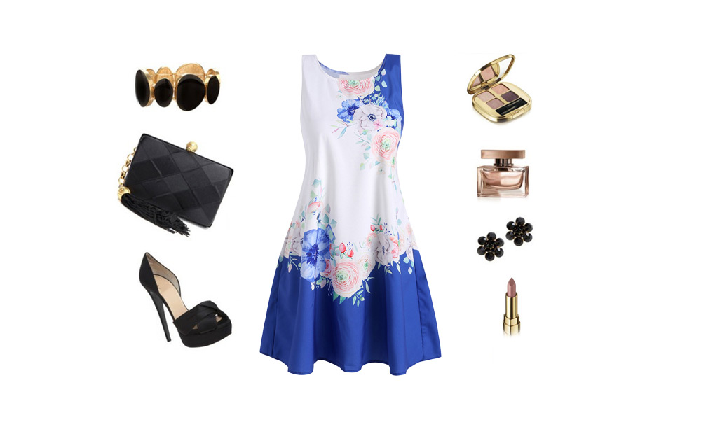 Round Neck Floral Print Sleeveless Dress