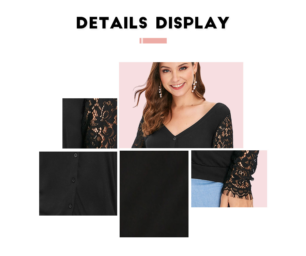 Button Up Lace Panel Long Sleeve Top