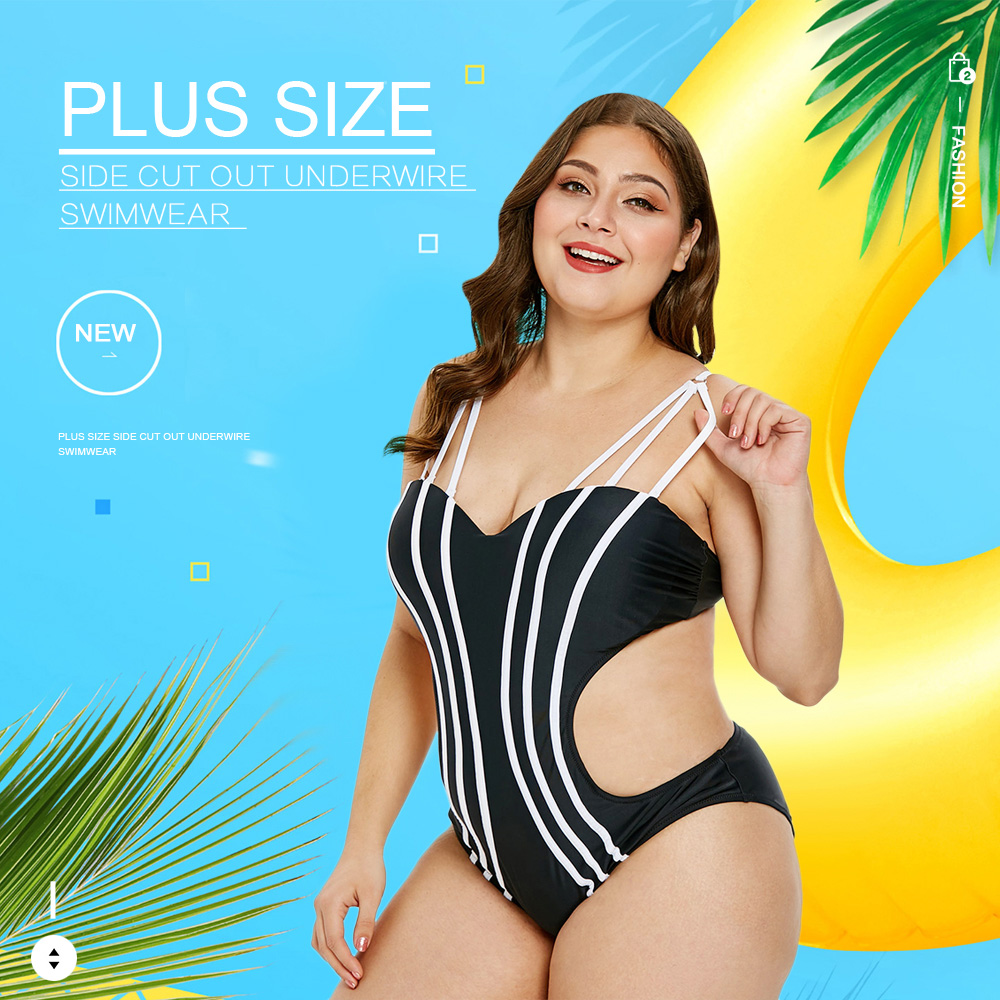 Side Cut Out Strappy Plus Size Swimwear