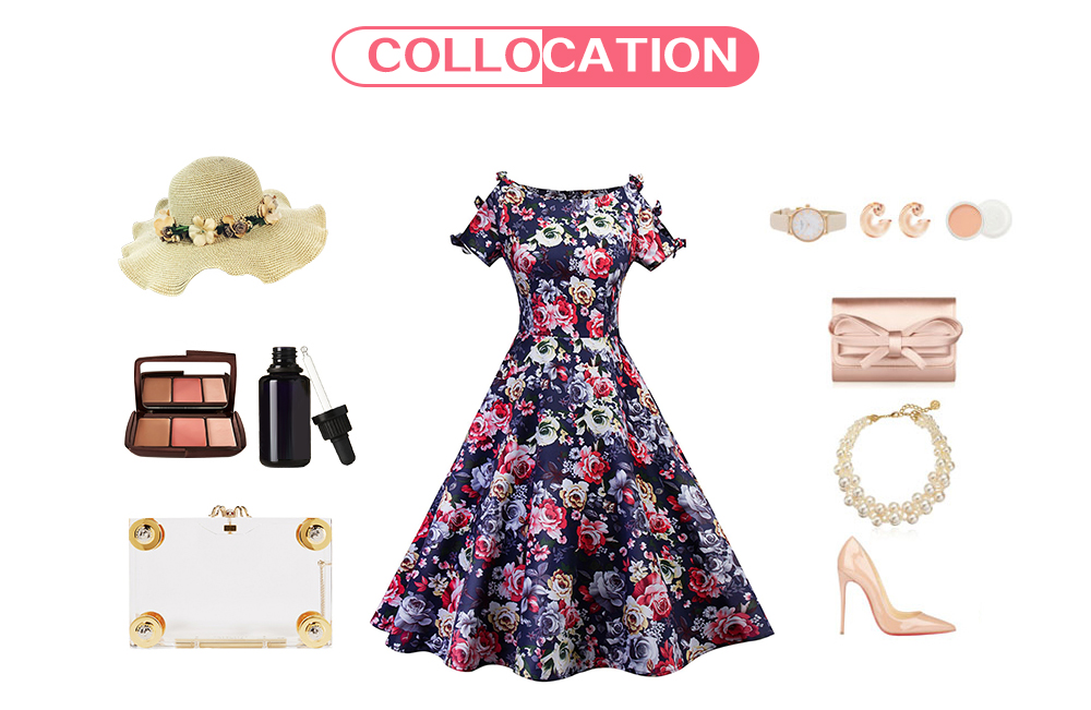 Floral Print Short Sleeve Flare Dress