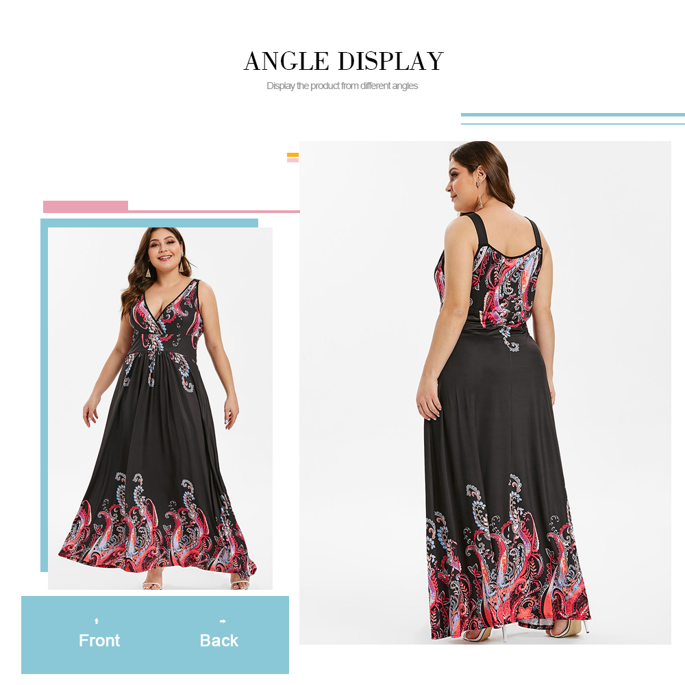 Plus Size V Neck Tribal Print Maxi Dress