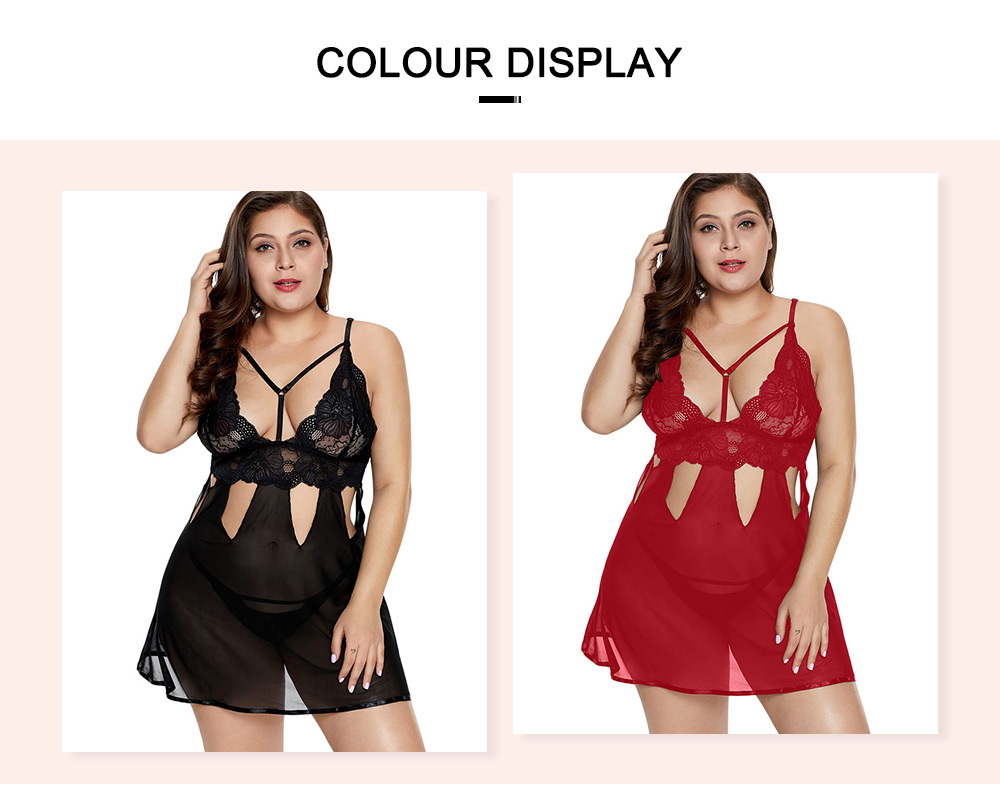 Plus Size Cut Out Lace Panel Babydoll