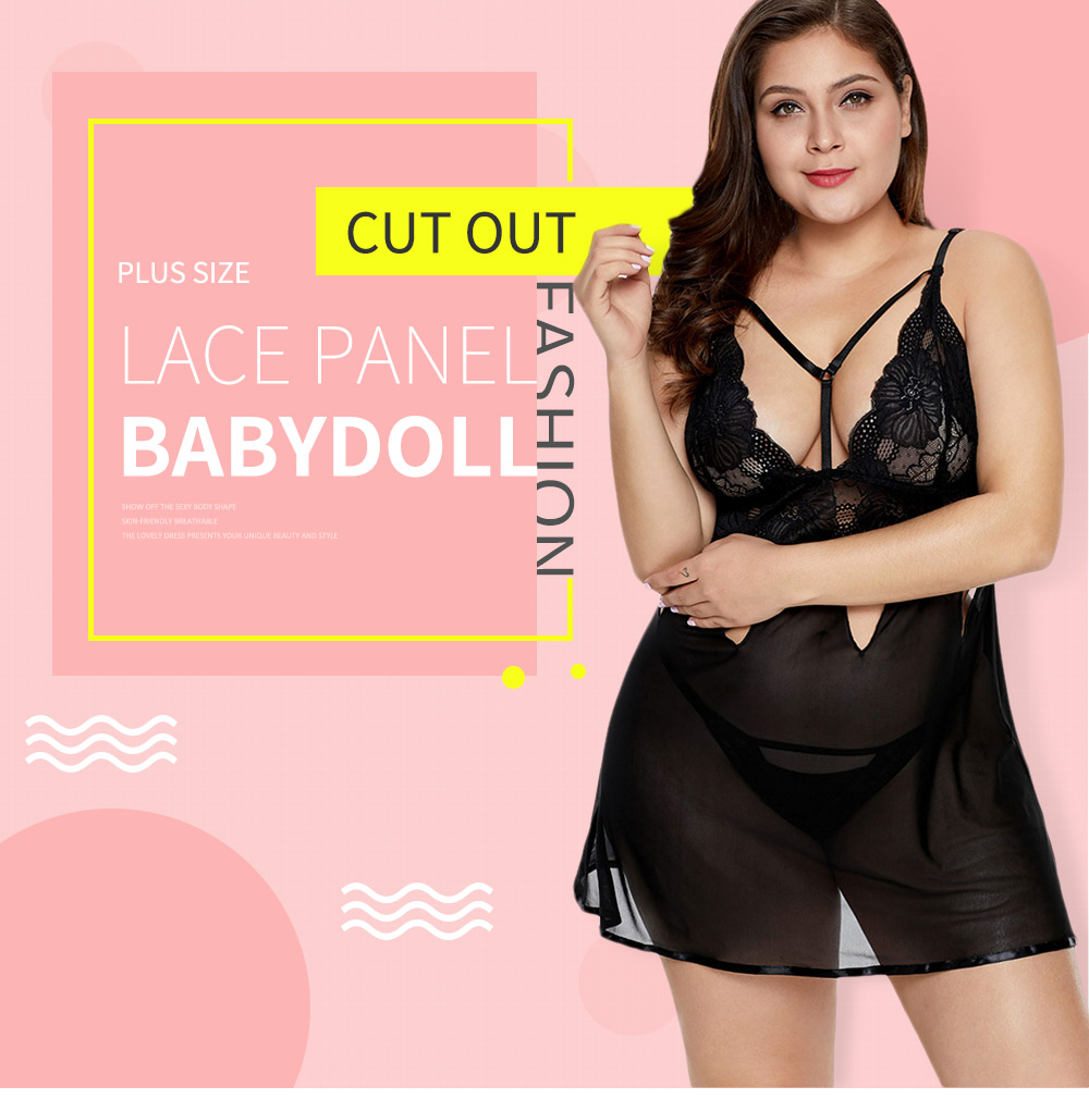 Plus Size Cut Out Lace Panel Babydoll