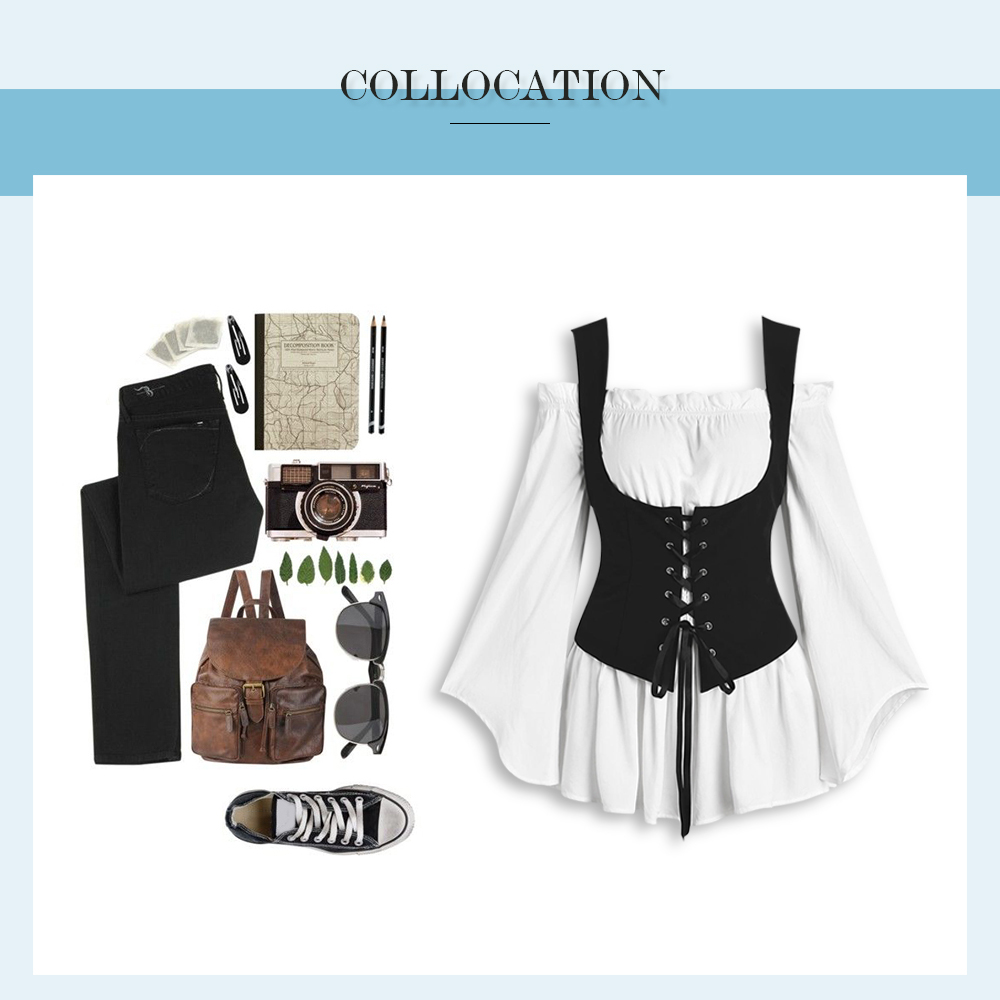 Off Shoulder Blouse and Waistcoat Set