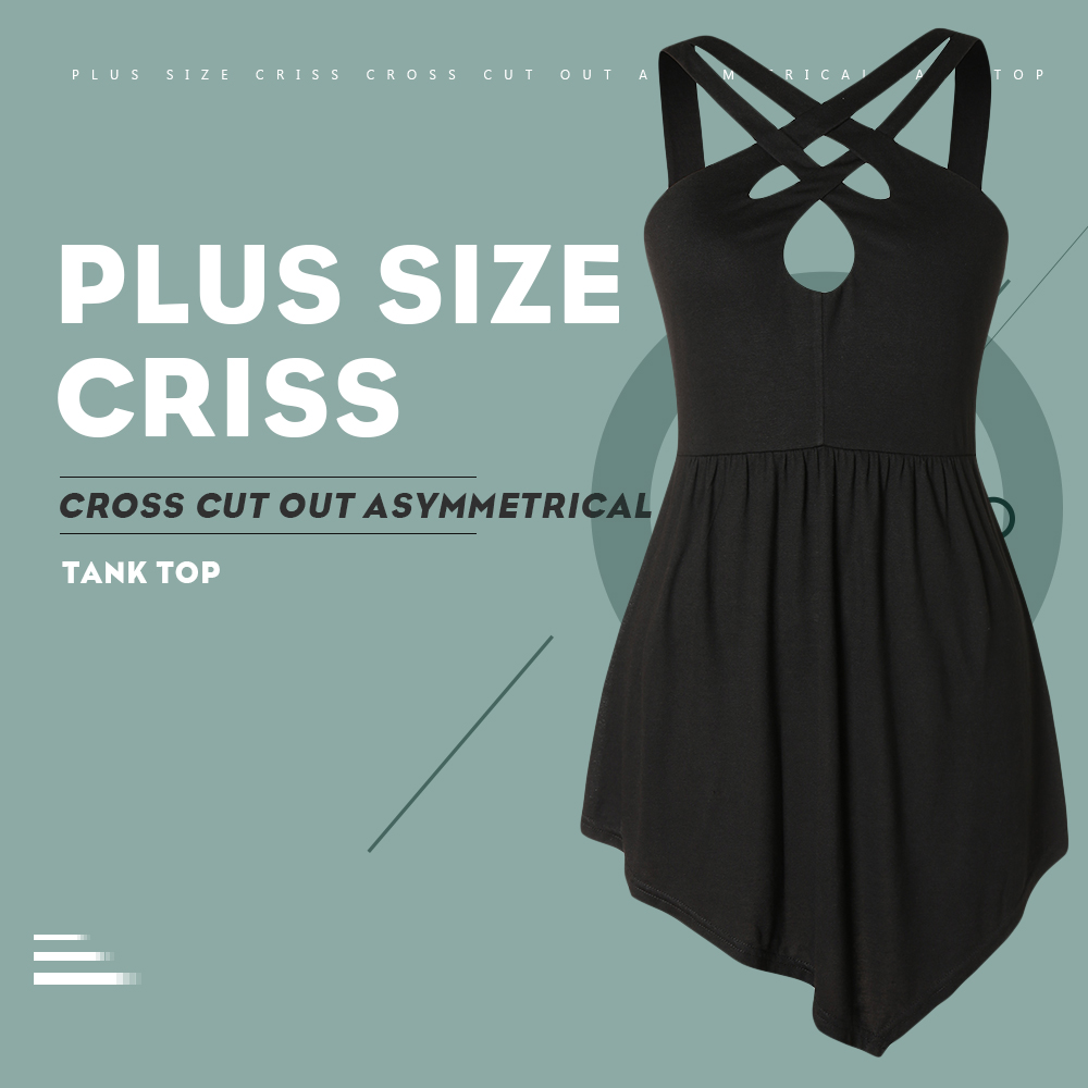 Plus Size Criss Cross Cut Out Asymmetrical Tank Top