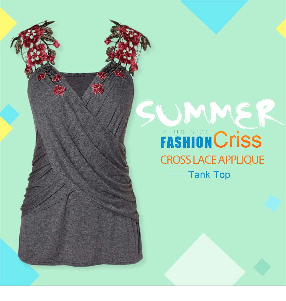 Plus Size Criss Cross Lace Applique Tank Top